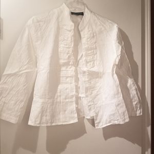 Jones New York Military Style Pleated White Blouse